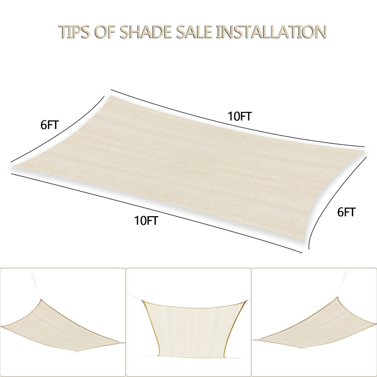 Zenova Sun Shade Sail, Shade Sail Rectangle Easy to Install, Outdoor Sunshade Sail Water and Air Permeable for Patio Yard Deck Pergola, with Fastening Rope