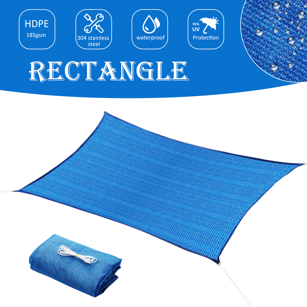 Zenova Sun Shade Sail, Shade Sail Rectangle Easy to Install, Outdoor Sunshade Sail Water and Air Permeable for Patio Yard Deck Pergola, with Fastening Rope