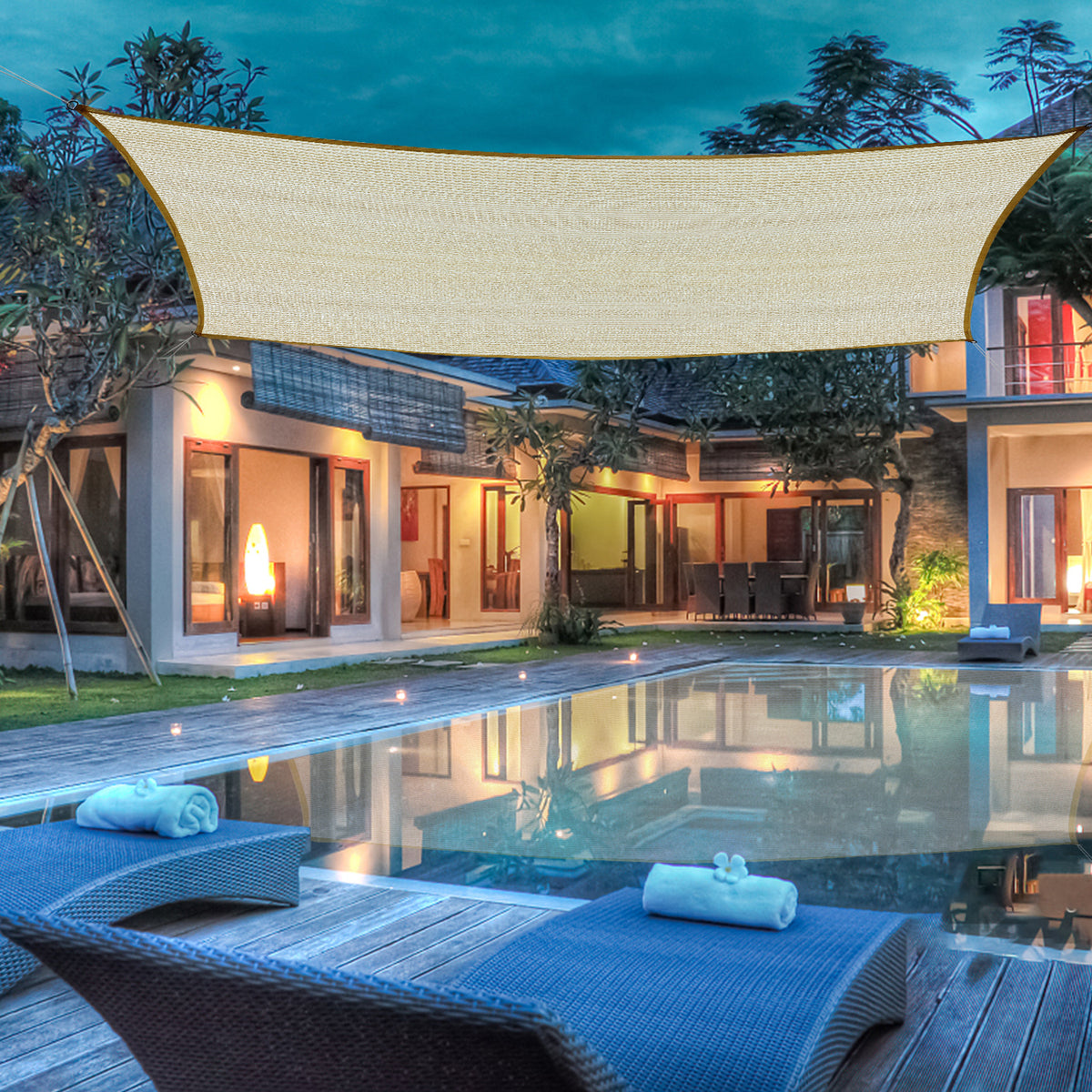Zenova Sun Shade Sail, Shade Sail Rectangle Easy to Install, Outdoor Sunshade Sail Water and Air Permeable for Patio Yard Deck Pergola, with Fastening Rope