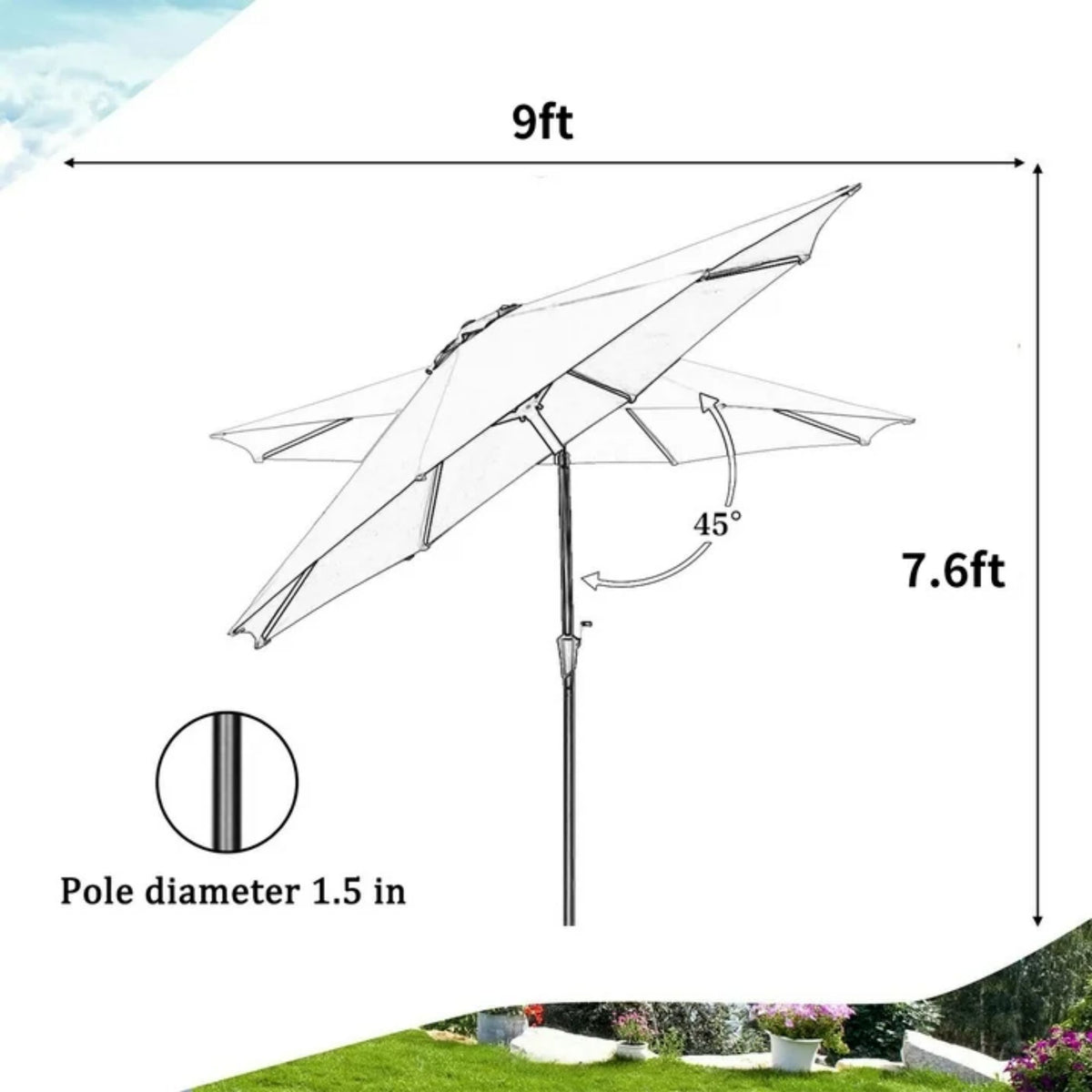 Zenova 9ft Patio Umbrella Outdoor Portable Table Market Umbrella with Push Button Tilt/Crank Waterproof UV-proof
