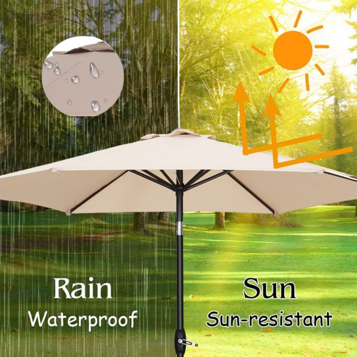 Zenova 9ft Patio Umbrella Outdoor Portable Table Market Umbrella with Push Button Tilt/Crank Waterproof UV-proof