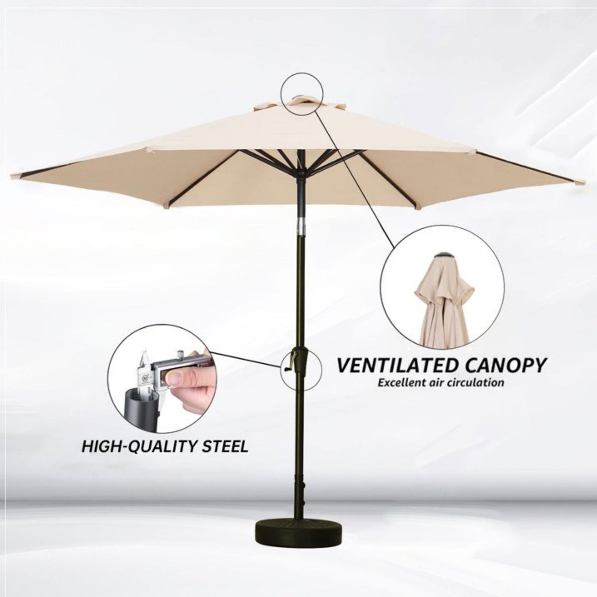Zenova 9ft Patio Umbrella Outdoor Portable Table Market Umbrella with Push Button Tilt/Crank Waterproof UV-proof
