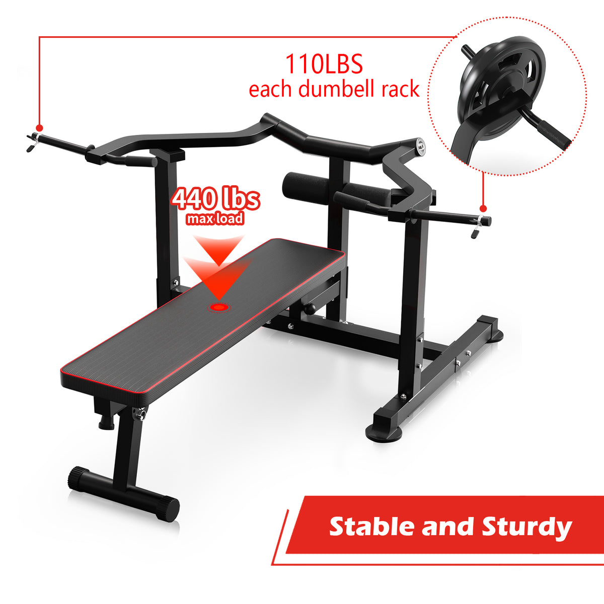 ZENOVA Bench Press Set, Chest Press Machine with Independent Converging Arms, Adjustable Flat Incline Bench Press with Dumbbell Rack for Chest, Arm and AB Workouts Home Gym Equipment