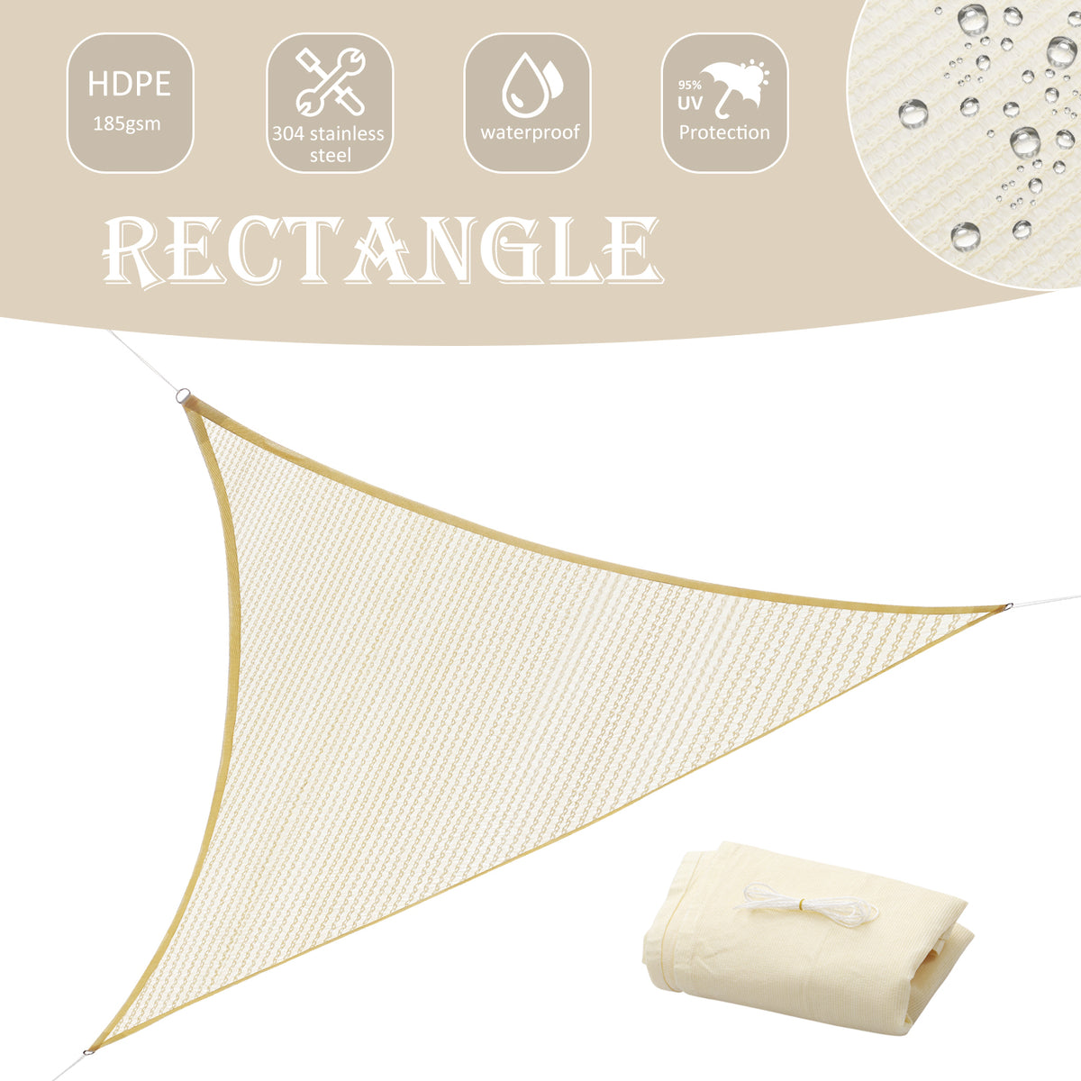 Zenova Sun Shade Sail, Rectangle Easy to Install, Outdoor Sunshade Sail Water and Air Permeable for Patio Yard Deck Pergola, with Fastening Rope