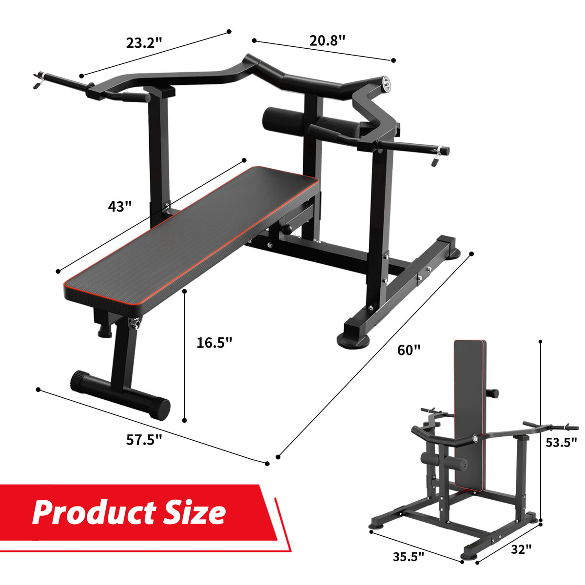 ZENOVA Bench Press Set, Chest Press Machine with Independent Converging Arms, Adjustable Flat Incline Bench Press with Dumbbell Rack for Chest, Arm and AB Workouts Home Gym Equipment