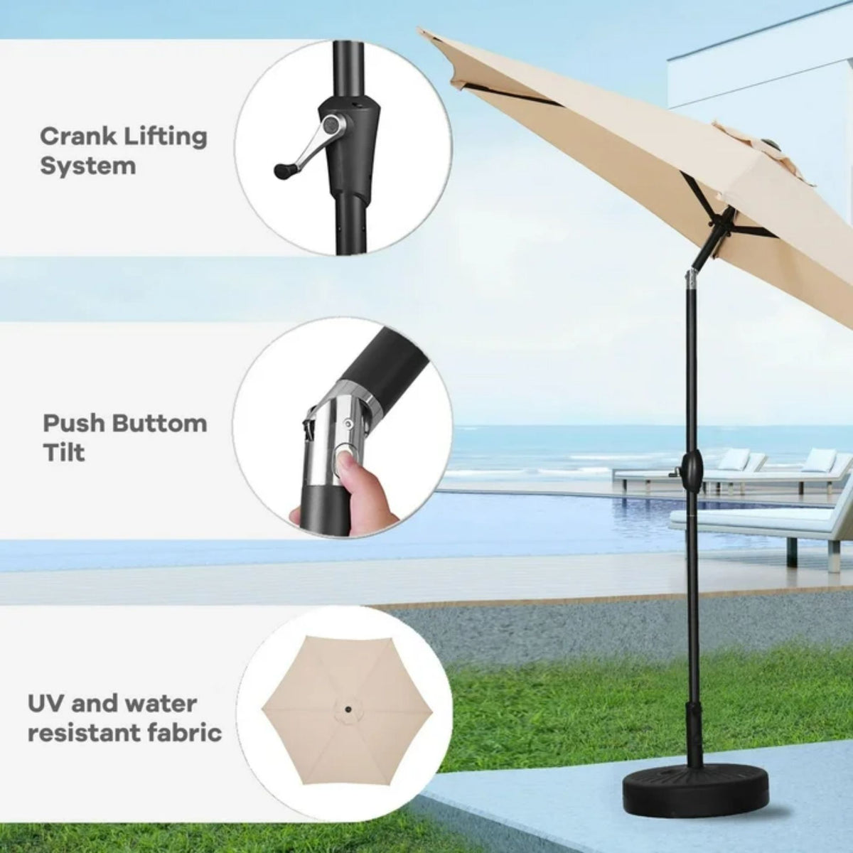 Zenova 9ft Patio Umbrella Outdoor Portable Table Market Umbrella with Push Button Tilt/Crank Waterproof UV-proof