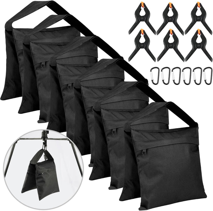 Zenova 6 Pack Photography Sandbag Heavy Duty Sand Bags with Zipper Weight Bag Saddlebag Design for Photography Stand with Spring Clamps & Buckle Sand Bag Weights for Backdrop Stand Photo Tripod
