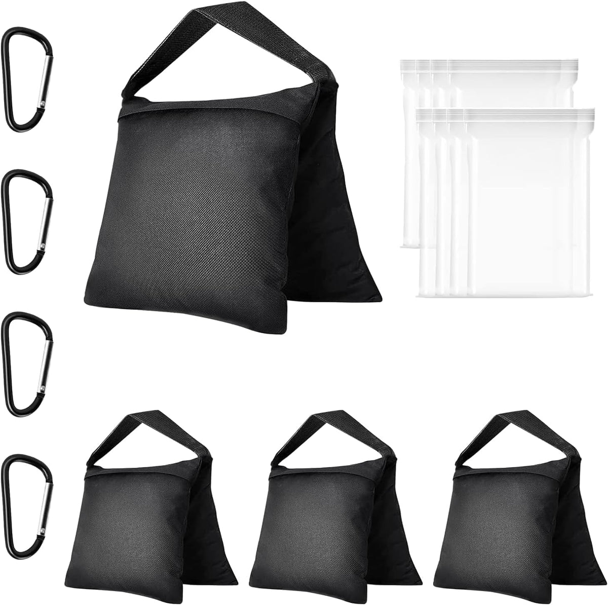 Zenova Heavy Duty Sandbag Photo Studio Weight Bag Saddlebag Design for Photography Light Stand Tripod, Outdoor Patio, Sports, Pop up Tent, Umbrella Base, Camping, Fishing Chair -4 Packs Set(Black)