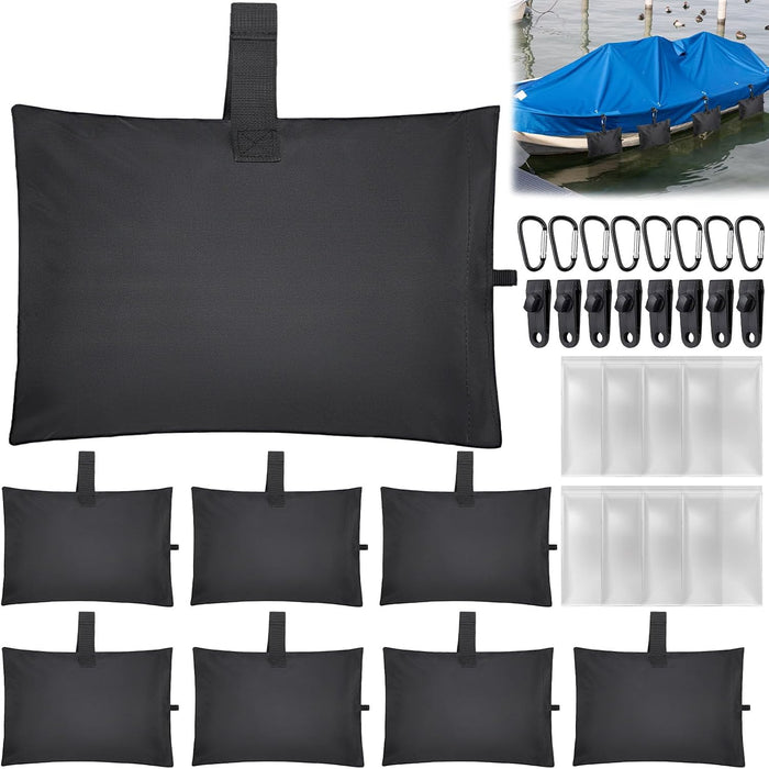 Zenova 8 Pack Sand Bags for Boat Covers, Sandbag Mooring Kit, Tear-Resistant 600D Marine Grade Sand Bags for Weight, Windproof Weighted Sandbags Tarp Weights with Carabiners & Tarp Clip Accessories
