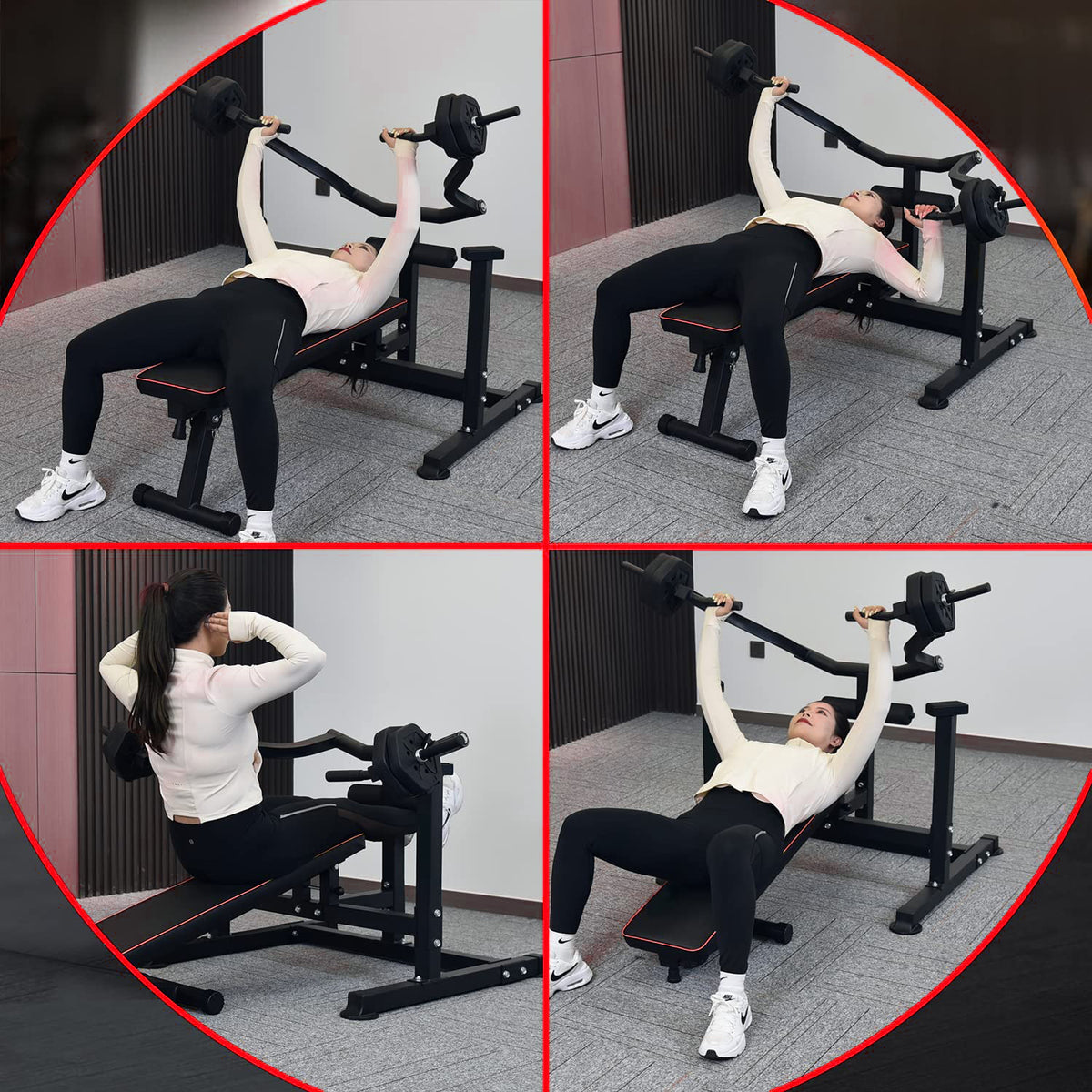 ZENOVA Bench Press Set, Chest Press Machine with Independent Converging Arms, Adjustable Flat Incline Bench Press with Dumbbell Rack for Chest, Arm and AB Workouts Home Gym Equipment