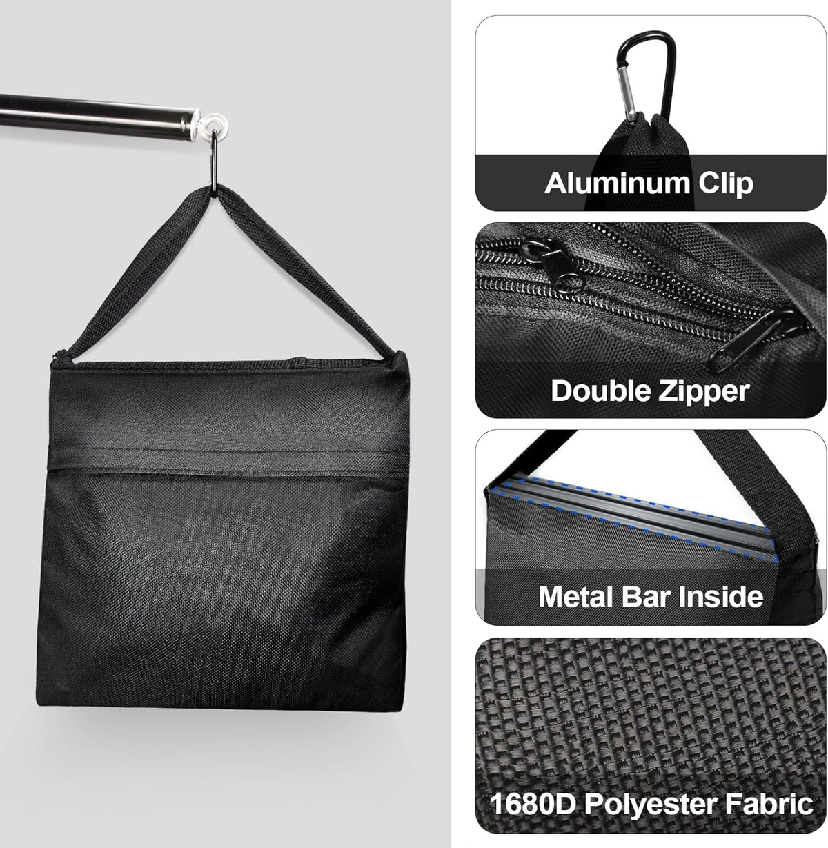 Zenova Heavy Duty Sandbag Photo Studio Weight Bag Saddlebag Design for Photography Light Stand Tripod, Outdoor Patio, Sports, Pop up Tent, Umbrella Base, Camping, Fishing Chair -4 Packs Set(Black)