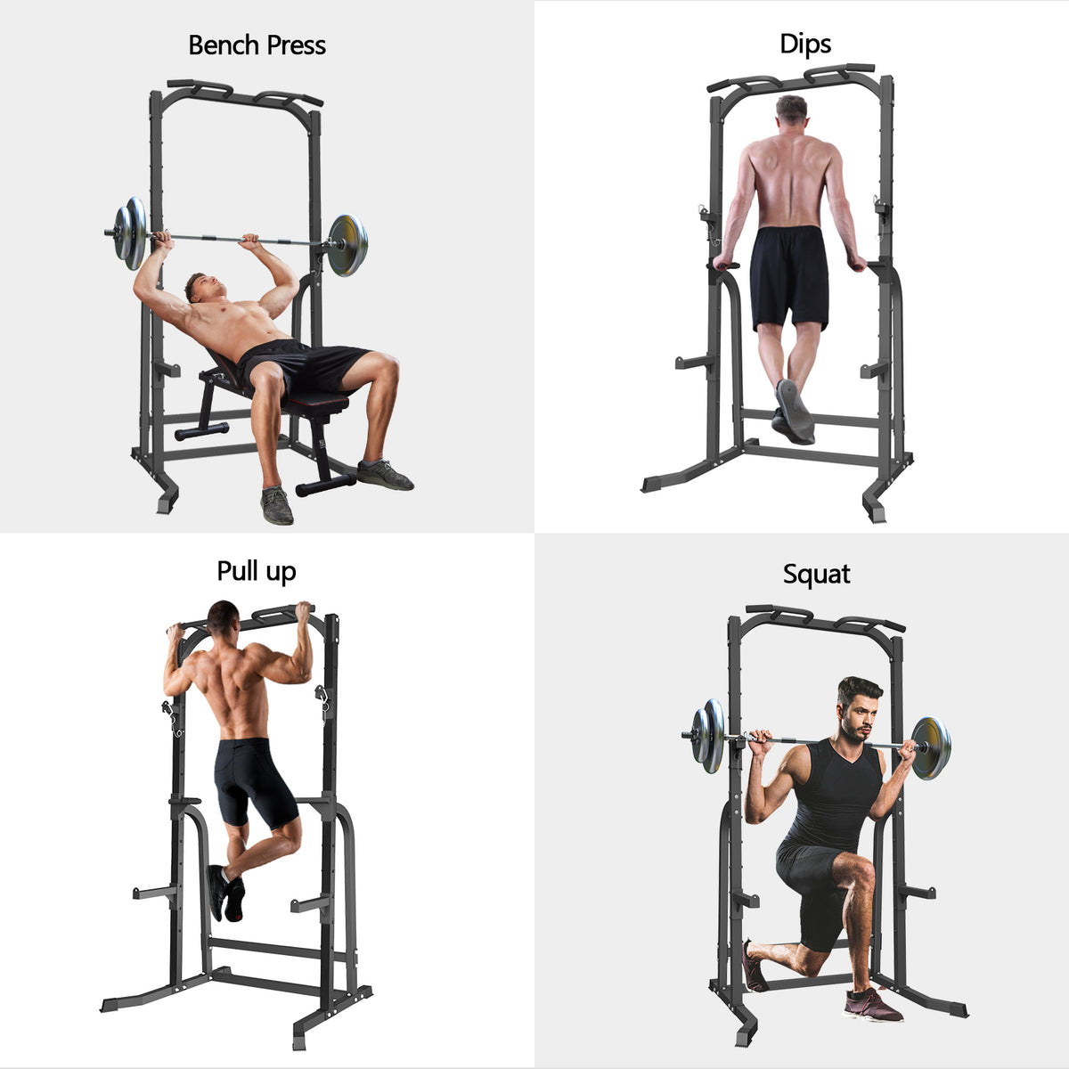 ZENOVA Power Rack Squat Stand with J-Hooks, Fitness Multi-Function Power Tower Dip Station Squat Stand, 800LBS Weight Capacity